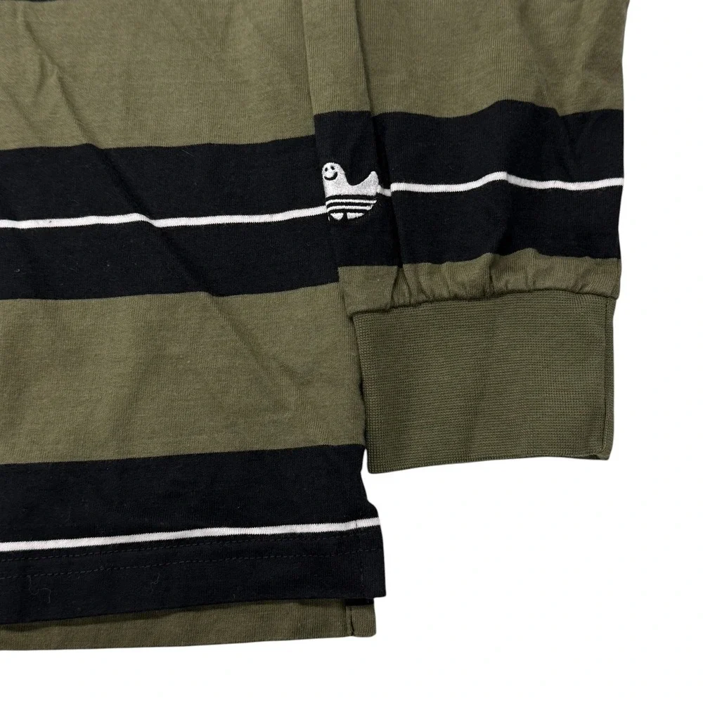Adidas Skateboarding Shmoofoil Rugby Shirt Men L Rugby Striped Quarter Zip Green